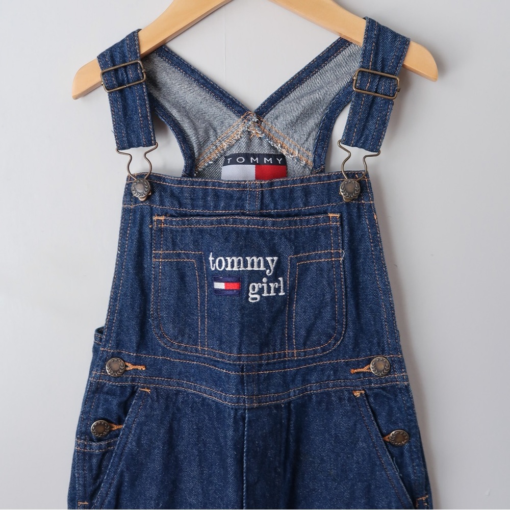 Vintage 90s Y2K Tommy Hilfiger Wide Leg Dark Wash Overalls Girls XL - Picture 3 of 9